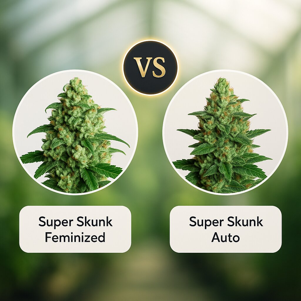 Super Skunk (Sensi Seeds) vs Super Skunk Auto (Dr Krippling) porównanie nasion konopi