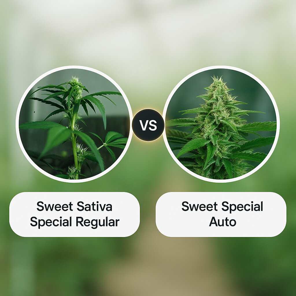 Sweet Sativa Special (Sativa SeedBank) vs Sweet Special Auto (Sweet Seeds) porównanie nasion konopi