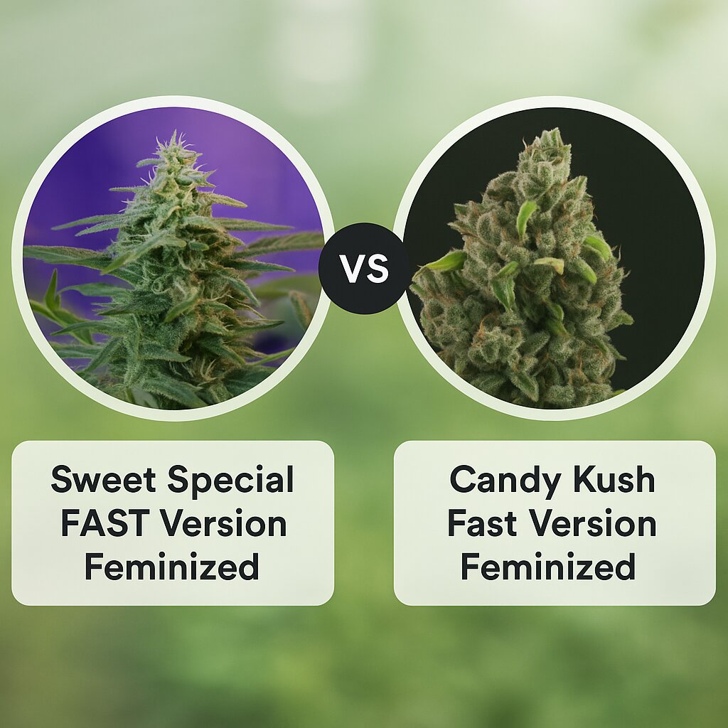 Sweet Special FAST Version (Sweet Seeds) vs Candy Kush Fast Version (Royal Queen Seeds) porównanie nasion konopi