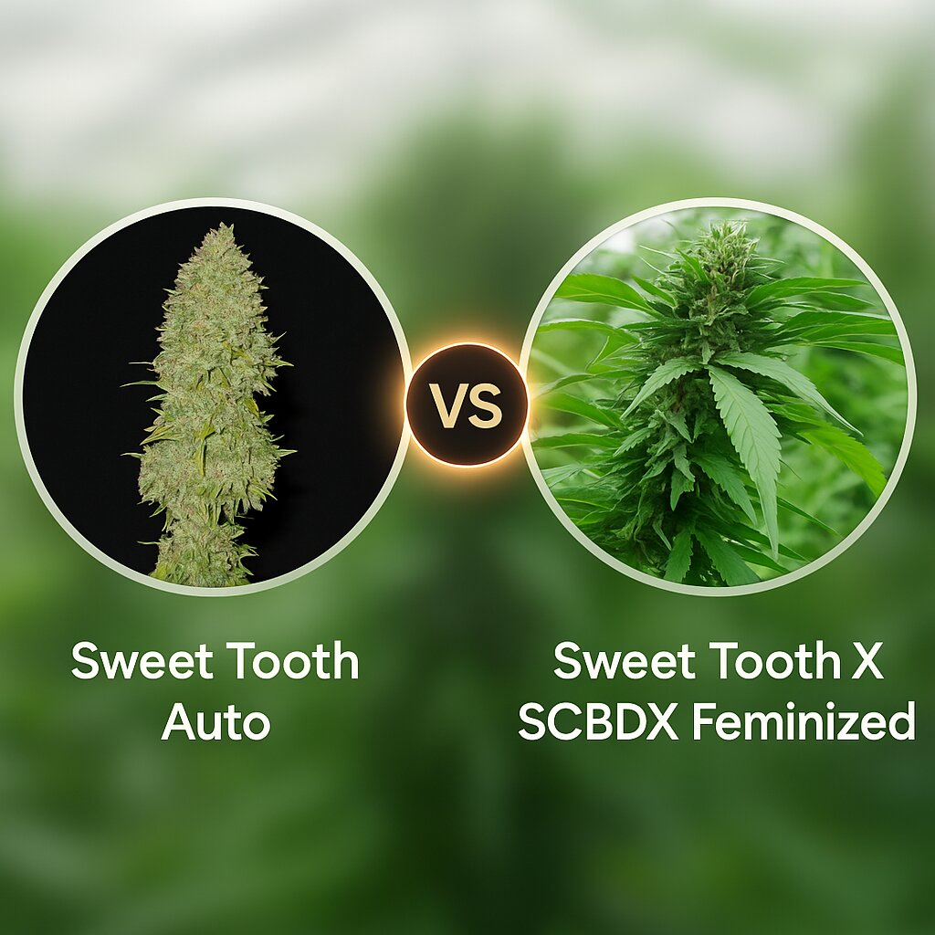 Sweet Tooth Auto (Seedsman) vs Sweet Tooth X SCBDX (SuperCBDx) Porównanie nasion konopi