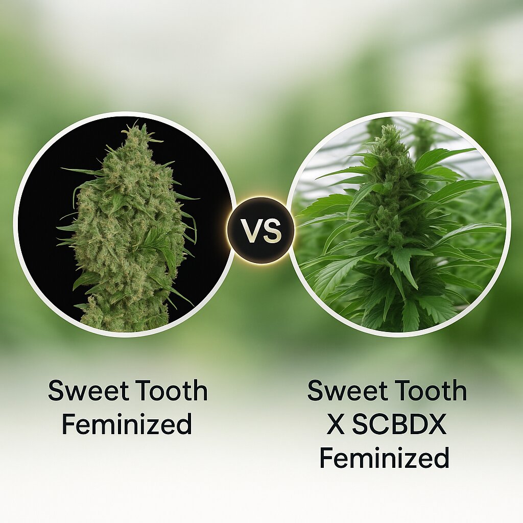 Sweet Tooth (Barneys Farm) vs Sweet Tooth X SCBDX (SuperCBDx) porównanie nasion konopi