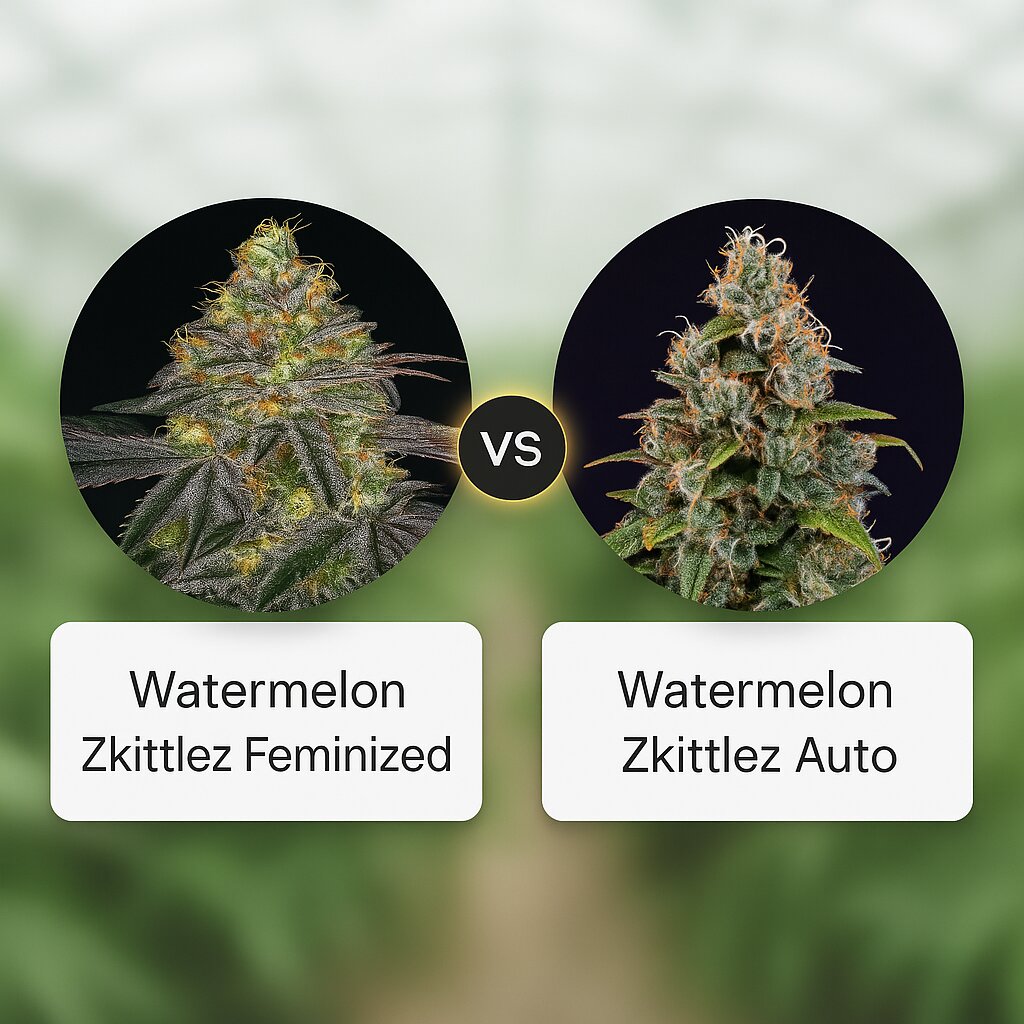 Watermelon Zkittlez (Barneys Farm) vs Watermelon Zkittlez Auto (Barneys Farm) porównanie nasion konopi