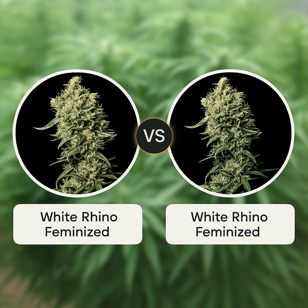 White Rhino (Greenhouse Seed Co) vs White Rhino (Nirvana Seeds) porównanie nasion konopi