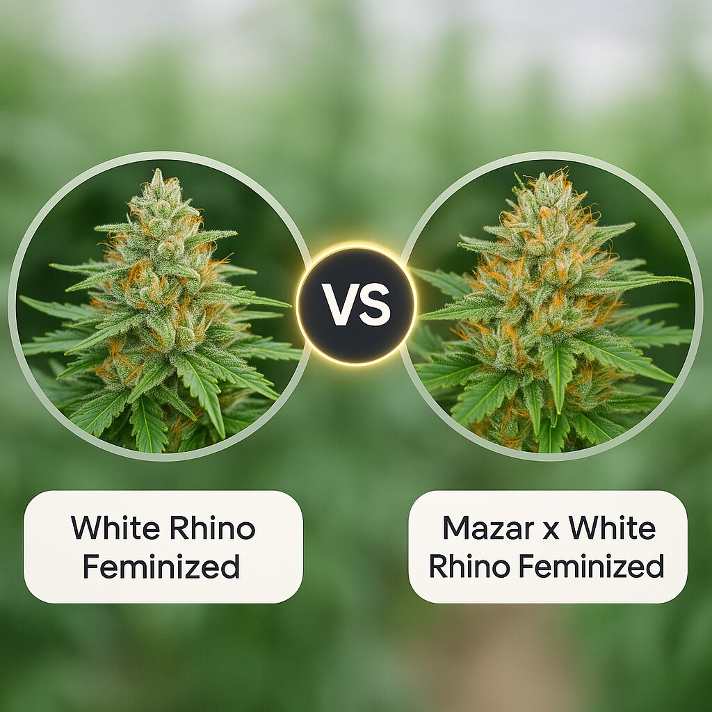 White Rhino (Nirvana Seeds) vs Mazar x White Rhino (World of Seeds) porównanie nasion konopi