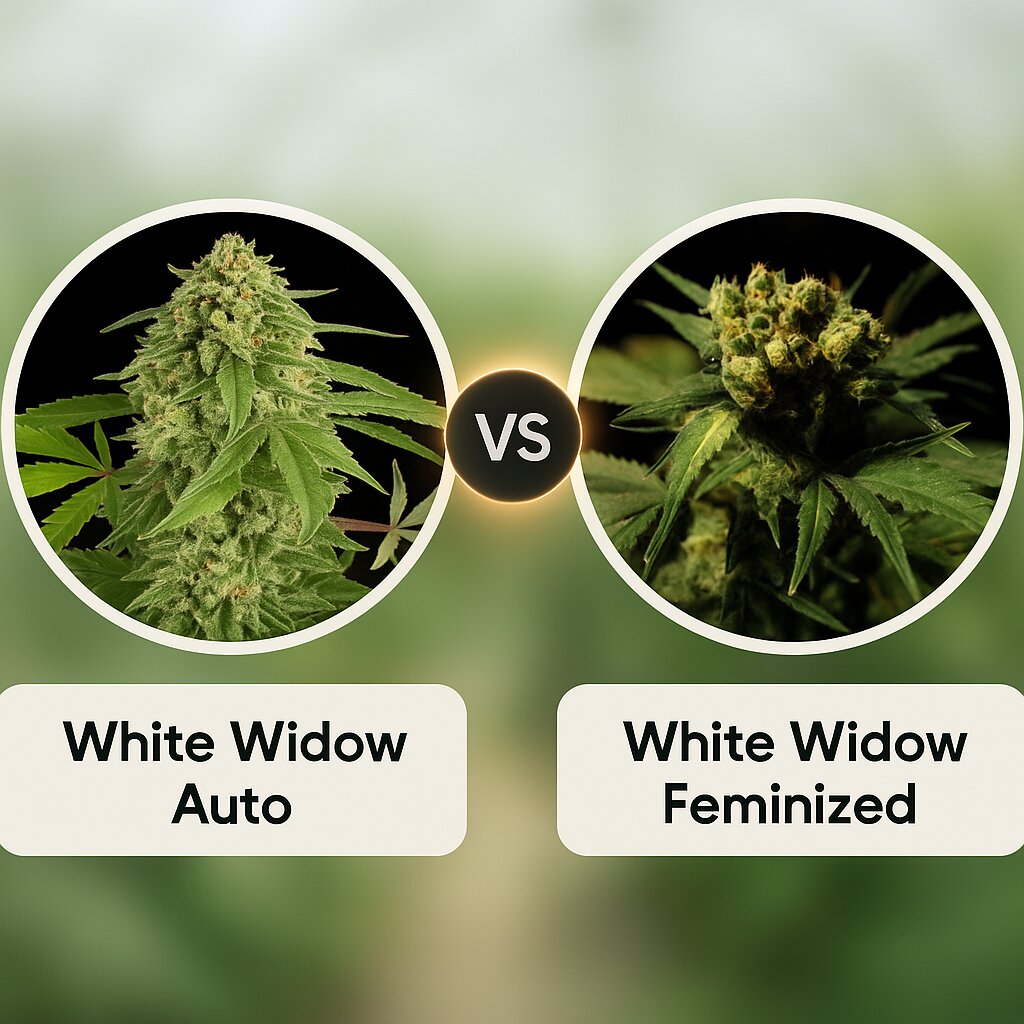 White Widow Auto (DinaFem Seeds) vs White Widow (Bulldog Seeds) porównanie nasion konopi