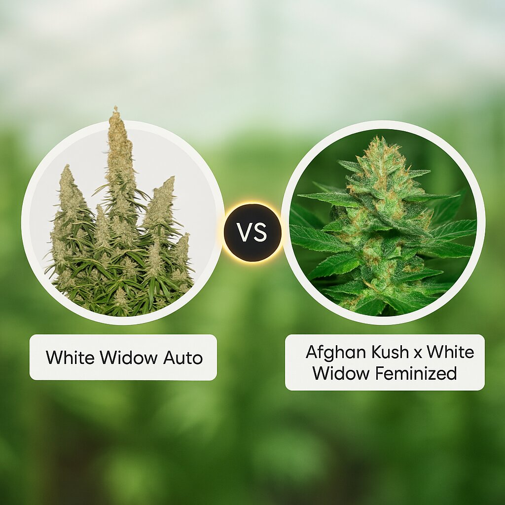 White Widow Auto (Seed Stockers) vs Afghan Kush x White Widow (World of Seeds) porównanie nasion konopi