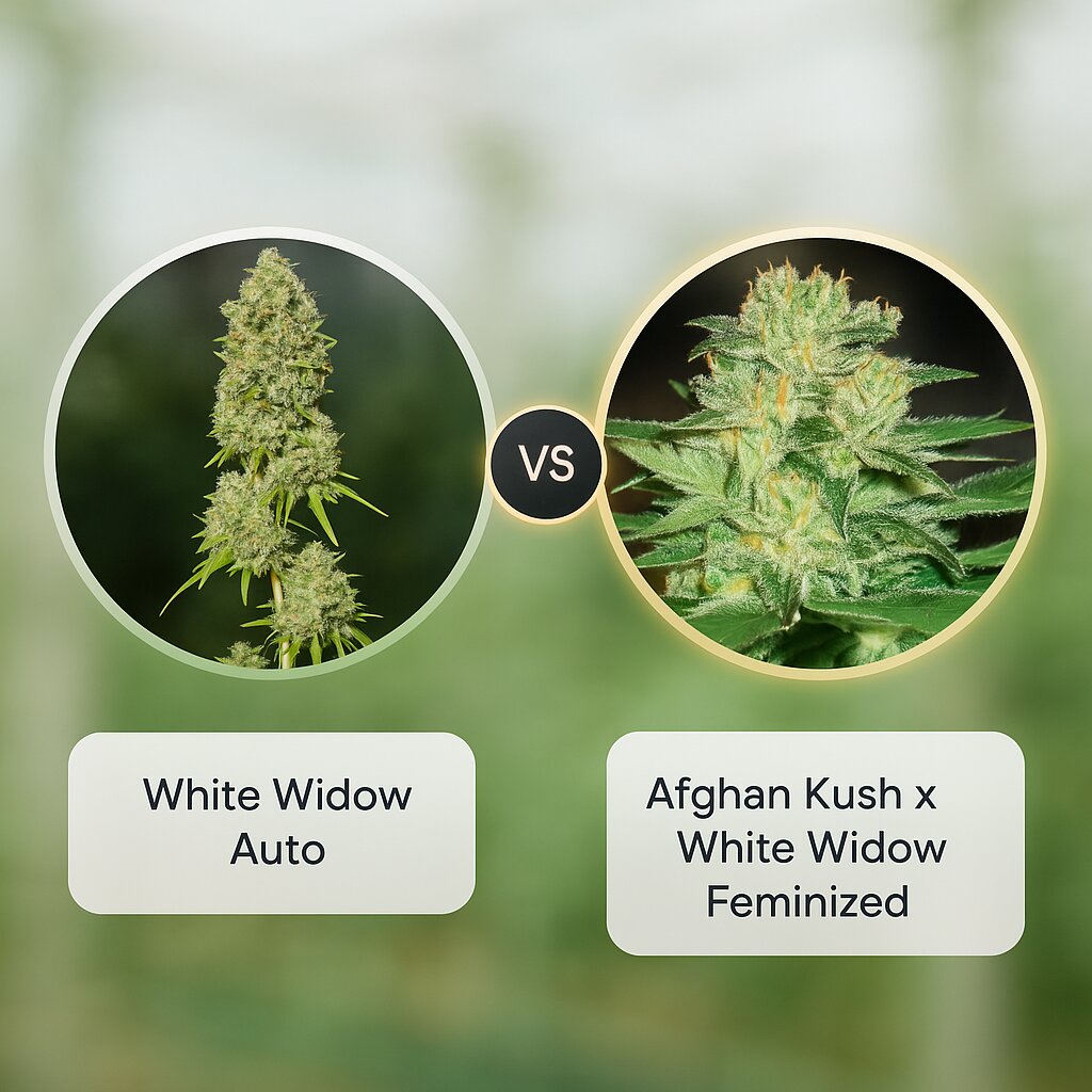 White Widow Auto (Seedsman) vs Afghan Kush x White Widow (World of Seeds) porównanie nasion konopi