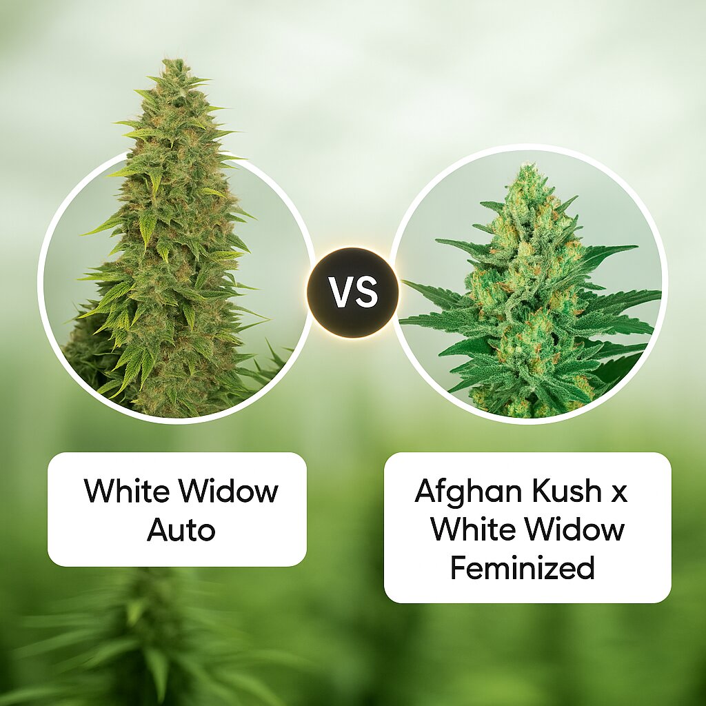 White Widow (Vision Seeds) vs Afghan Kush x White Widow (World of Seeds) porównanie nasion konopi