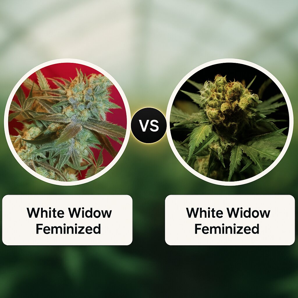 White Widow (Female Seeds) vs White Widow (Bulldog Seeds) porównanie nasion konopi