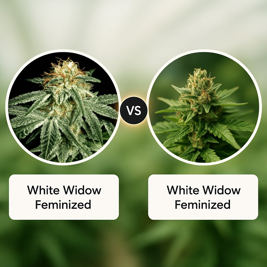 White Widow (Greenhouse Seed Co) vs White Widow (Bulldog Seeds) porównanie nasion konopi