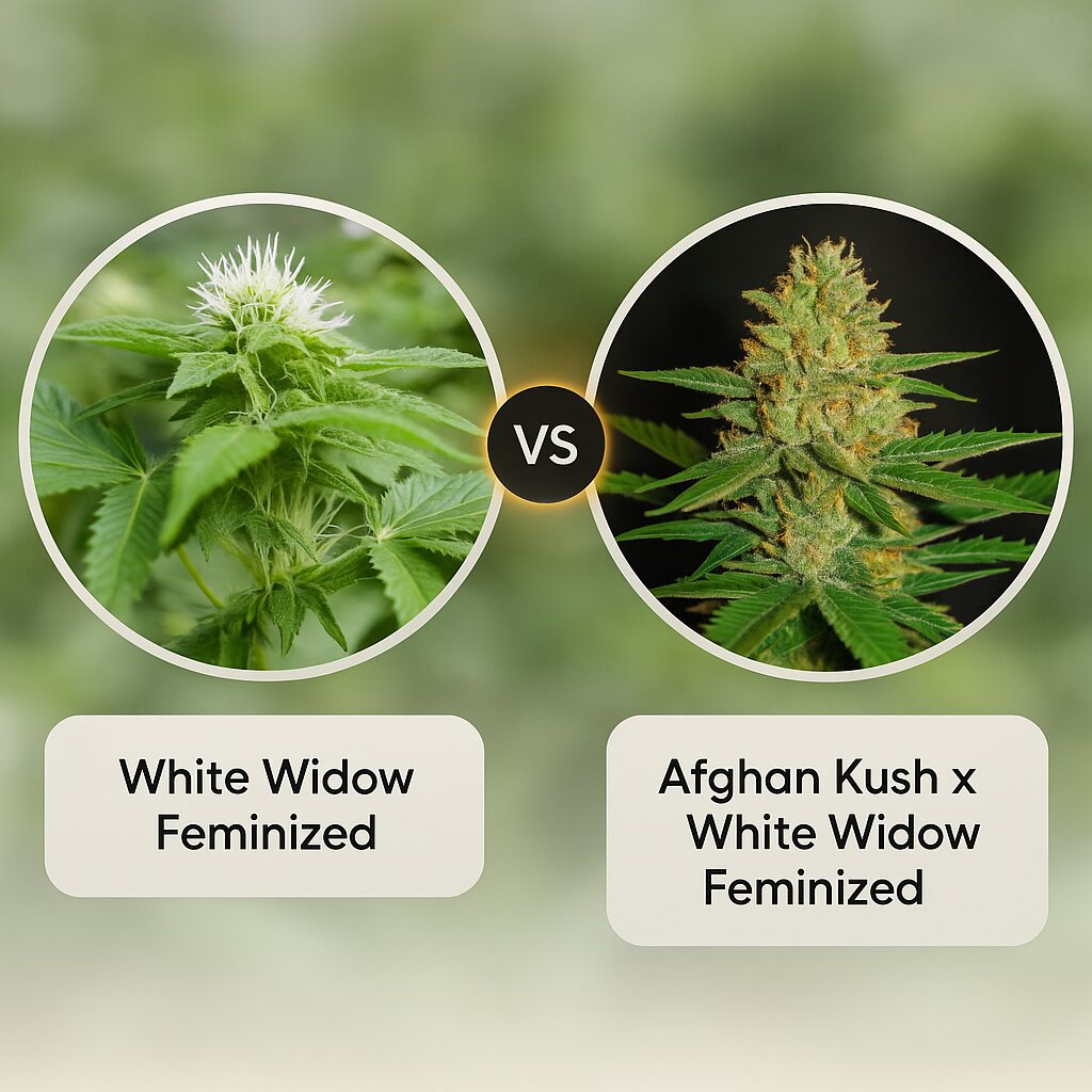 White Widow (Medical Seeds) vs Afghan Kush x White Widow (World of Seeds) porównanie nasion konopi