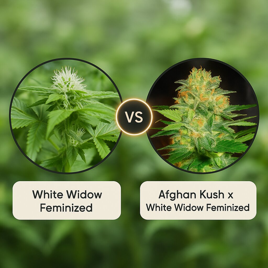 White Widow (Nirvana Seeds) vs Afghan Kush x White Widow (World of Seeds) porównanie nasion konopi