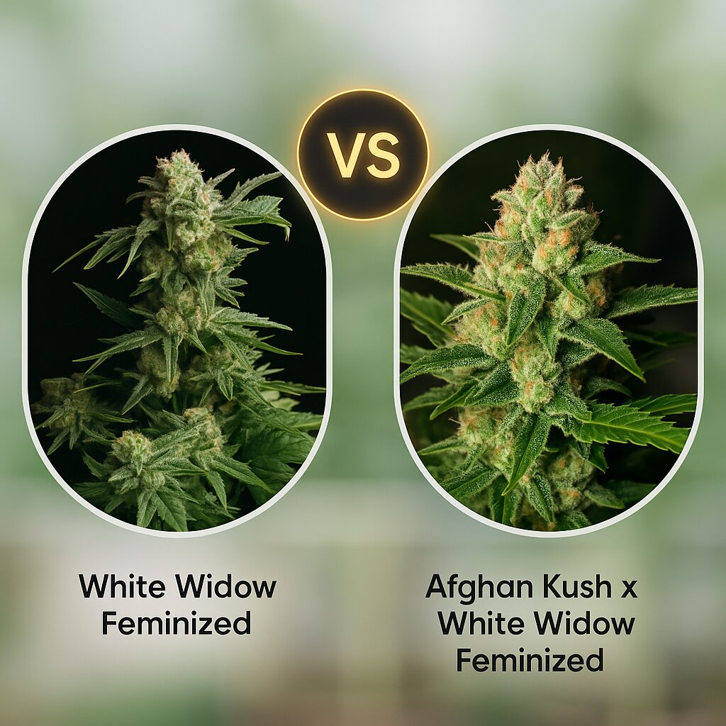 White Widow (Seedsman) vs Afghan Kush x White Widow (World of Seeds) porównanie nasion konopi